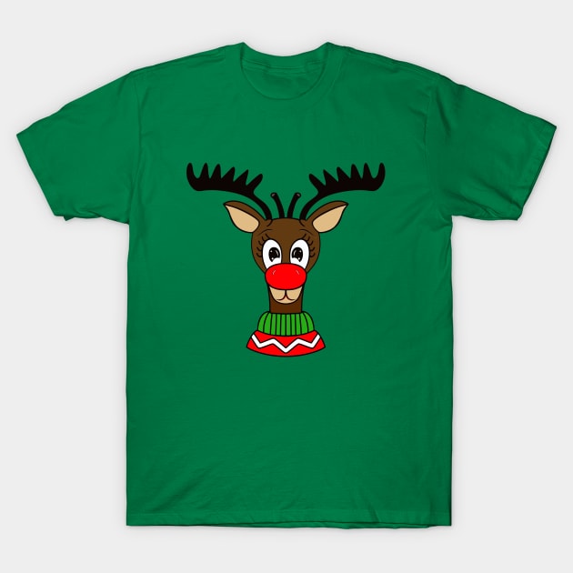 REINDEER Merry Christmas Green Red Sweater T-Shirt by SartorisArt1